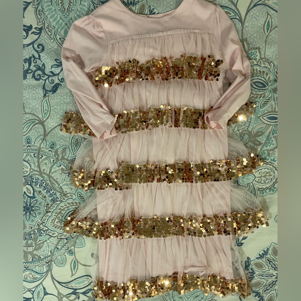 EUC Jcrew Crewcuts Pink and Gold Shimmer Tulle Dress Size 10